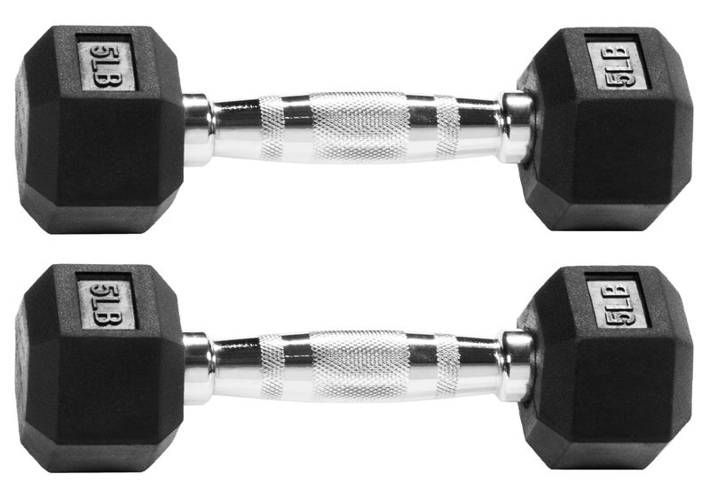 Fitvids Rubber Encased Exercise & Fitness Hex Dumbbell  Hand Weights with Anti-Slip Metal Handle for Home Gym  Multiple Sizes - Image 1